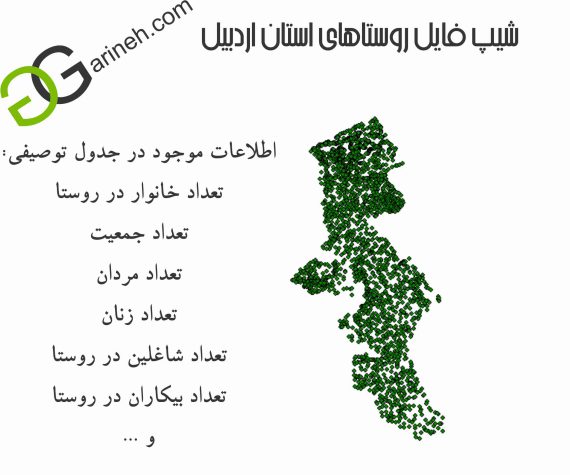 شیپ فایل روستاهای استان اردبیل